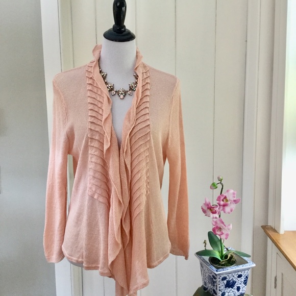 Banana Republic Sweaters - BANANA REPUBLIC Peach Open Front Ruffled Cardigan